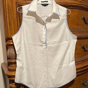 Lands' End Women's White Button Down Sleeveless Shirt
